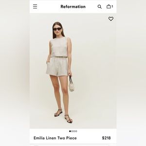 NWT Reformation linen Emilia two piece oat meal color size 10